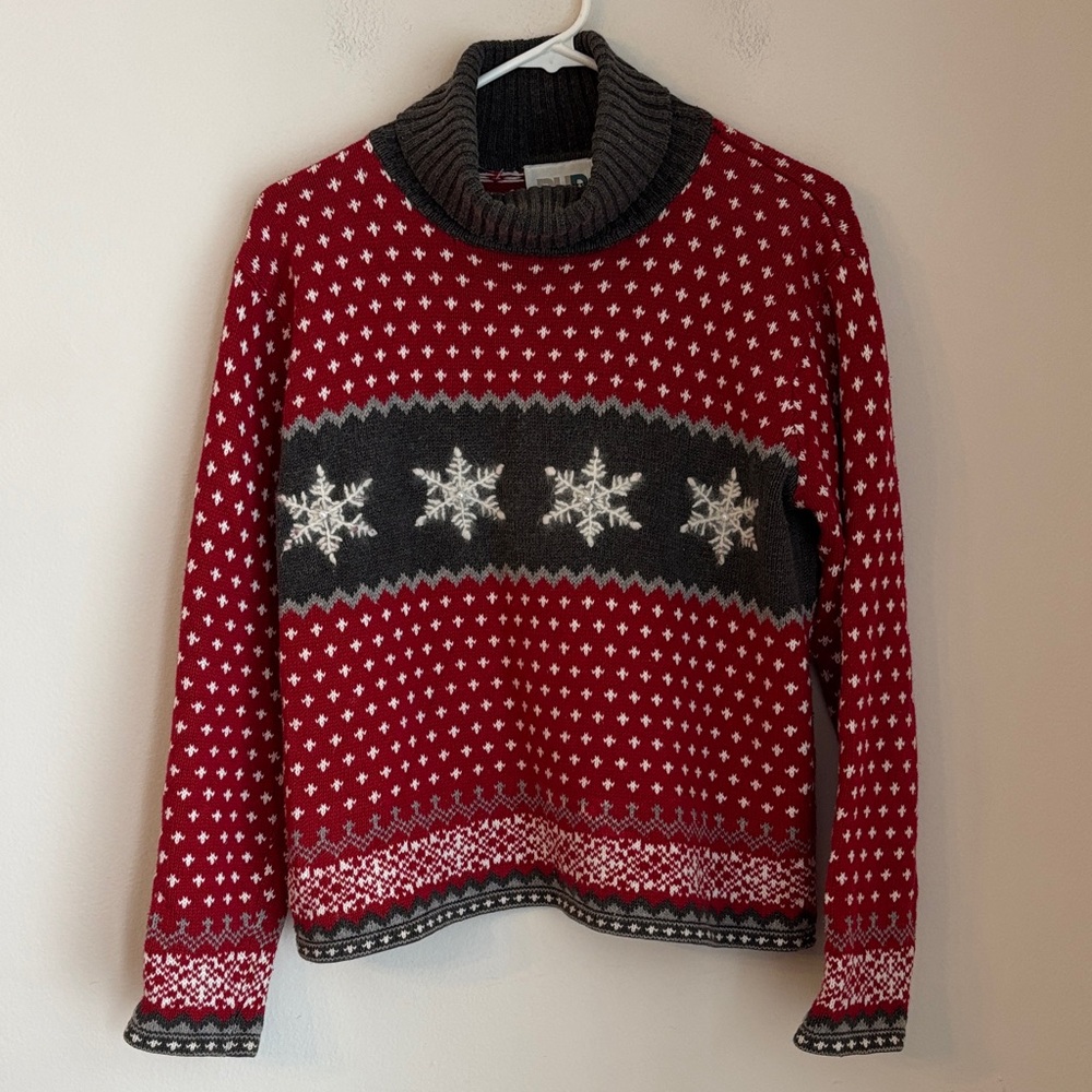 Vintage Paul Harris Fair Isle fuzzy snowflake Red Women  turtleneck sweater med
